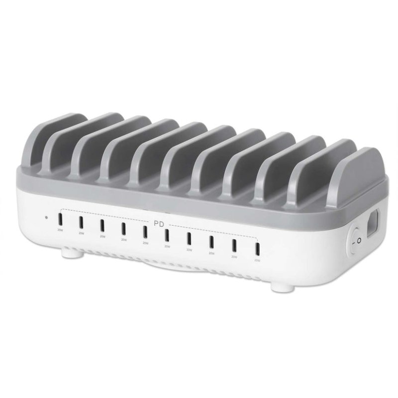 Manhattan Station de charge USB-C à 10 ports, sortie USB-C : 10 × 20 W, puissance maximale de 200 W, alimentation