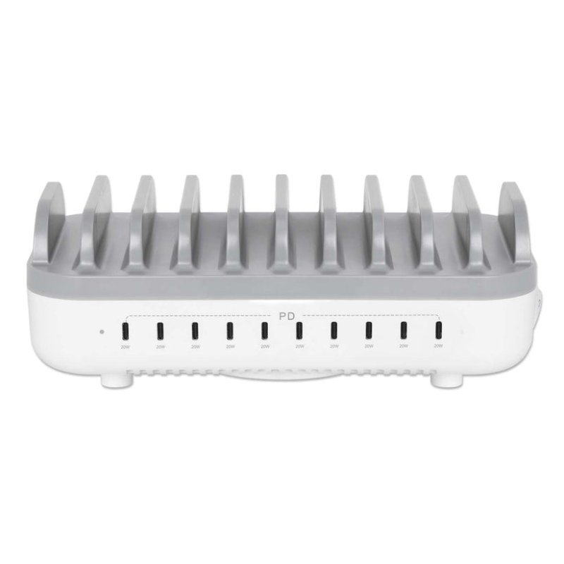 Manhattan 10-port USB-C Charging Station, USB-C Output: 10x 20W, Max 200W, Mains AC power (inc US/EU/UK adapters)