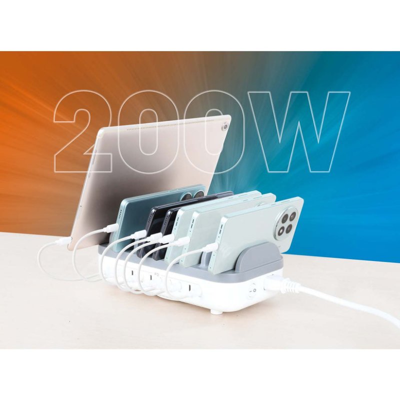 Manhattan 10-port USB-C Charging Station, USB-C Output: 10x 20W, Max 200W, Mains AC power (inc US/EU/UK adapters)