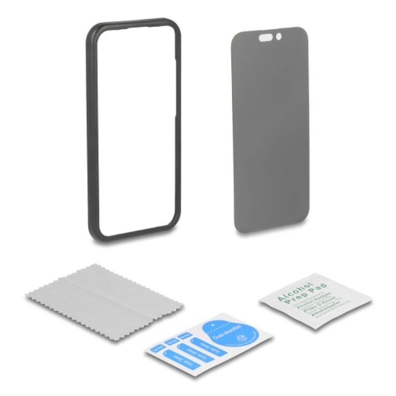 Delock Schutzfolie für iPhone 16 Pro mit Sichtschutz aus gehärtetem Glas Anti Spy 4 Wege Blickschutz mit