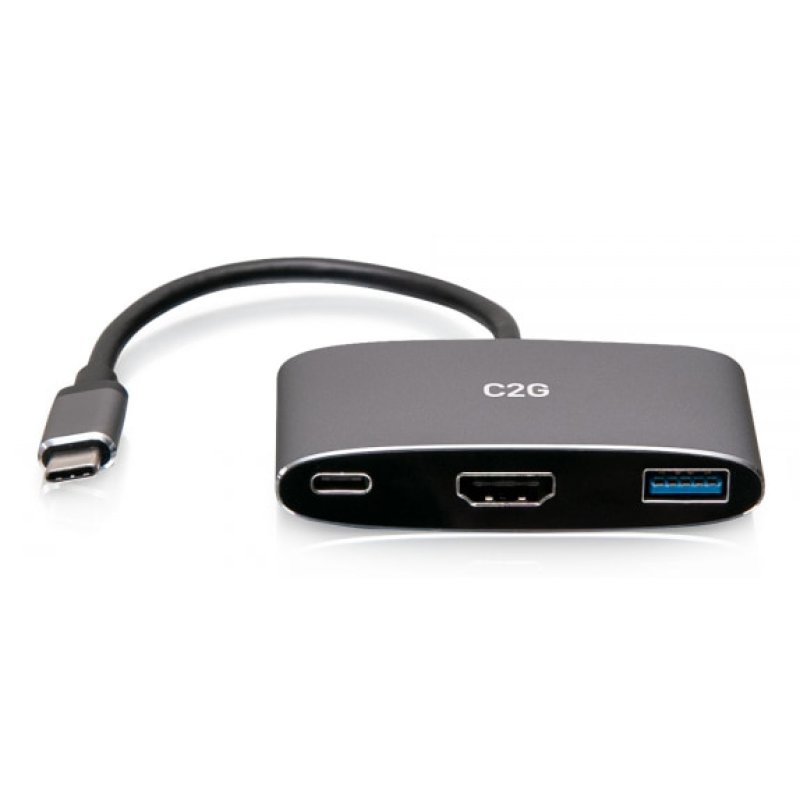 C2G Mini station d’accueil USB-C 3 en 1 avec HDMI, USB-A et USB-C, alimentation électrique jusqu’à 100 W - 4K 60