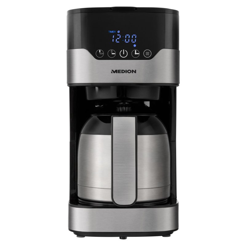 MEDION MD 18458 - Cafetière filtre programmable avec carafe isotherme - 900 Watt - 1,2 Litres - Argent