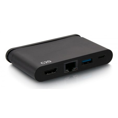 C2G Station d’accueil compacte USB-C 4 en 1 avec HDMI, USB-A, Ethernet et USB-C, alimentation électrique jusqu’à
