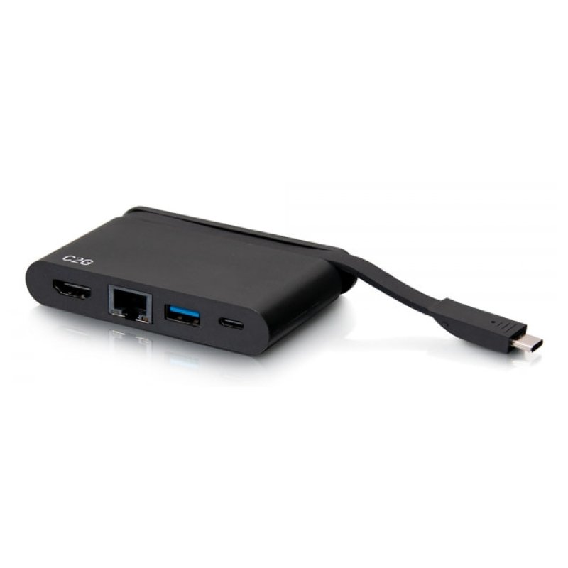 C2G Station d’accueil compacte USB-C 4 en 1 avec HDMI, USB-A, Ethernet et USB-C, alimentation électrique jusqu’à
