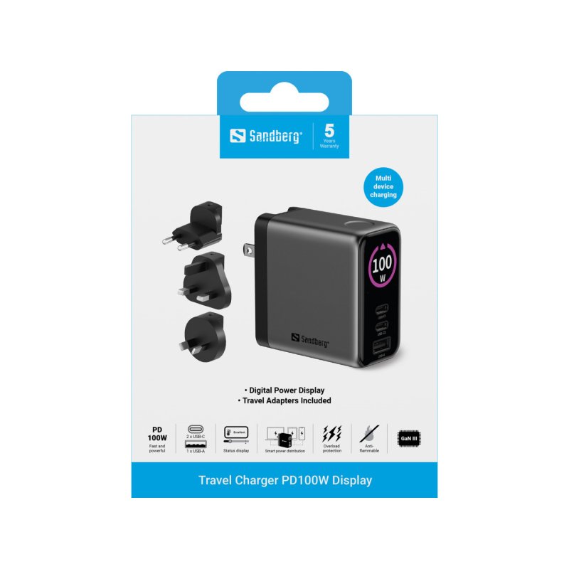 Sandberg 441-71 chargeur d'appareils mobiles Universel Gris Secteur Charge rapide Intérieure