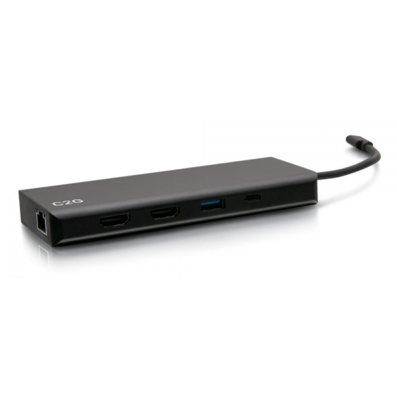 C2G USB-C 9-in-1 Dual Display Docking Station with HDMI, Ethernet, USB, 3.5mm Audio and Power Delivery up to 60W - 4K