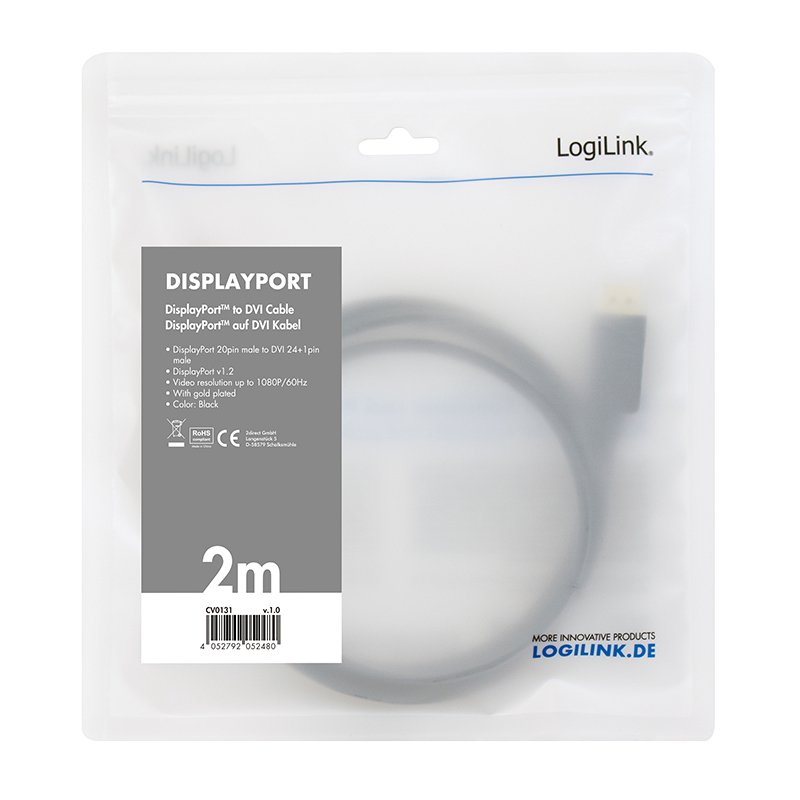 LogiLink CV0133 câble vidéo et adaptateur 5 m DisplayPort DVI Noir
