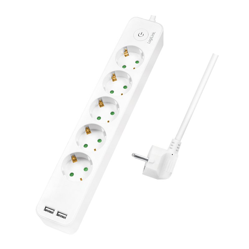 Logilink Steckdosenleiste 5-fach, 1,5m 2xUSB 5V/2,1A max.
