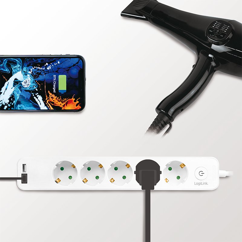 Logilink Steckdosenleiste 5-fach, 1,5m 2xUSB 5V/2,1A max.