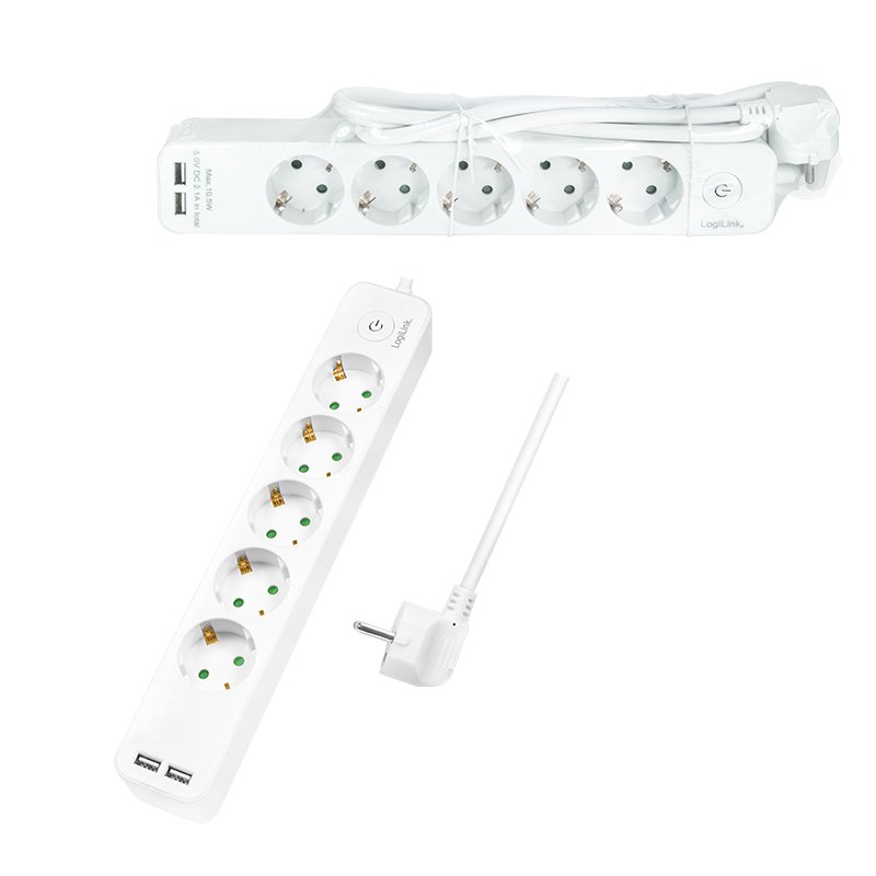 Logilink Steckdosenleiste 5-fach, 1,5m 2xUSB 5V/2,1A max.