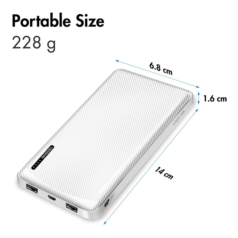 LogiLink Power Bank 10000mAh 1xUSB-C 2x USB-A White