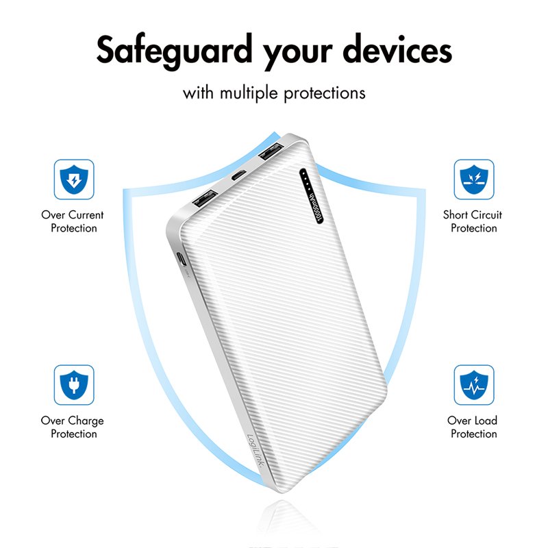 LogiLink Power Bank 10000mAh 1xUSB-C 2x USB-A White