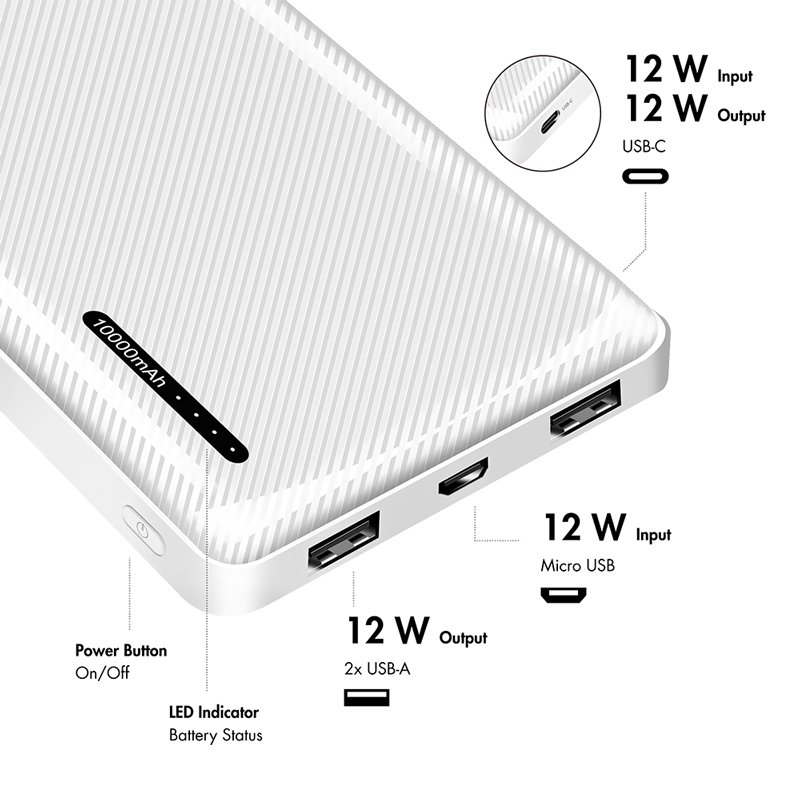LogiLink Power Bank 10000mAh 1xUSB-C 2x USB-A White