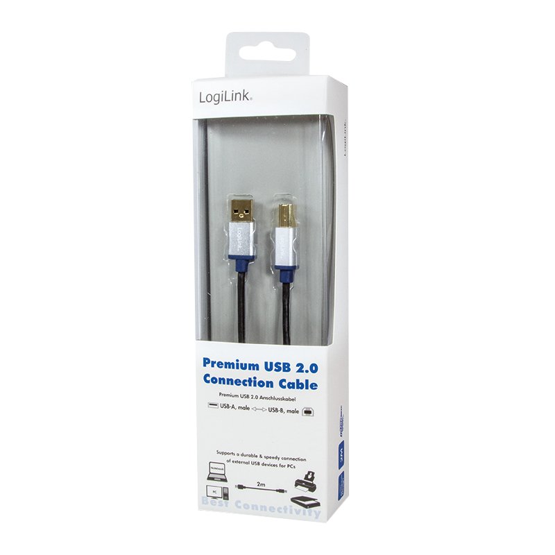LogiLink 2m, USB2.0-A/USB2.0-B câble USB USB A USB B 0,48 Gbit/s Noir