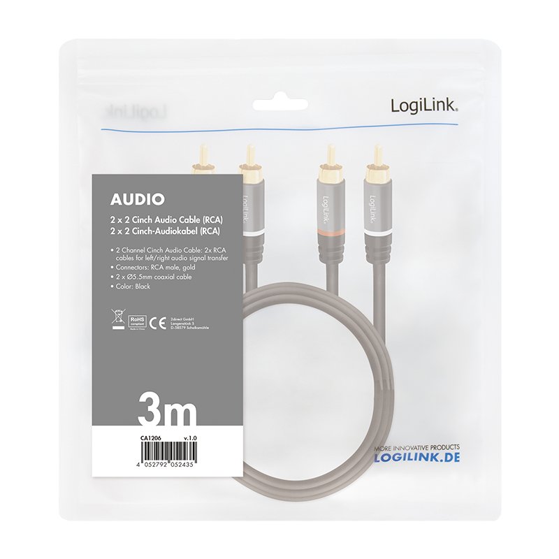 LogiLink CA1206 audio cable 3 m 2 x RCA Black