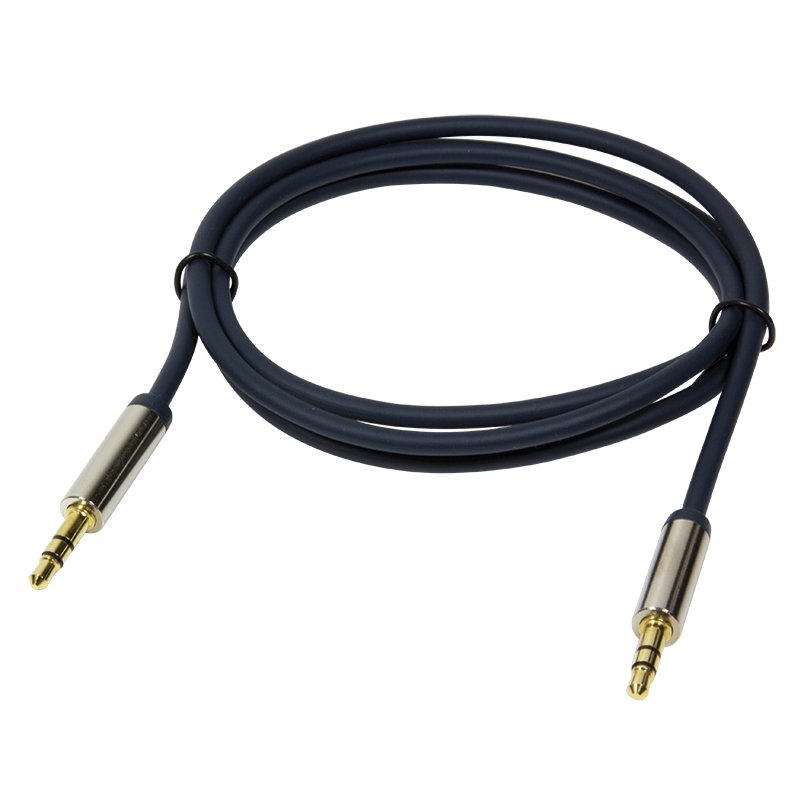 Audio cable, 3.5 mm 3-pin/M to 3.5 mm 3-pin/M, metal, blue, 0.3 m