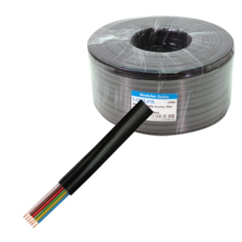 Logilink Telephone cable, flat, 6-wire, CCA, 6x 0.12 mm, black, 100 m