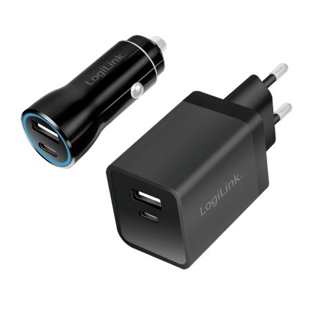 Logilink USB-A/C Charging Kit, 15 W, each 1x USB-A, 1x USB-C, Black