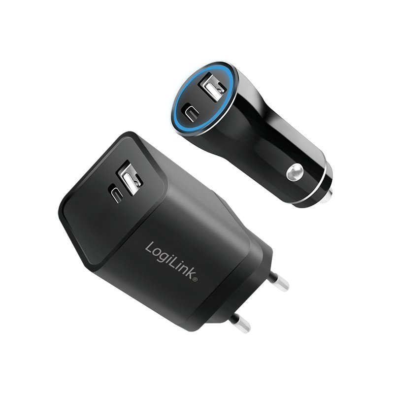 Logilink USB-A/C Charging Kit, 15 W, each 1x USB-A, 1x USB-C, Black