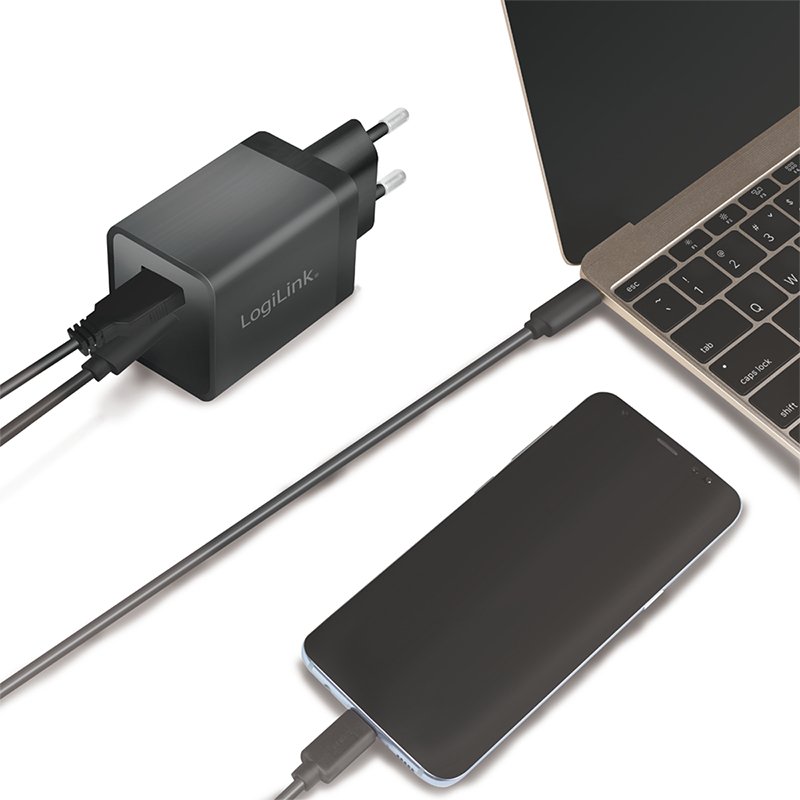 Logilink USB-A/C Charging Kit, 15 W, each 1x USB-A, 1x USB-C, Black