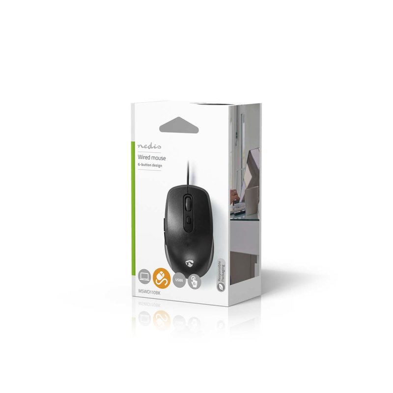 Nedis Mouse Verdrahtet | 1200 / 1800 / 2400 / 3600 dpi | Einstellbar DPI | Anzahl Knöpfe: 6 | Rechtshändig