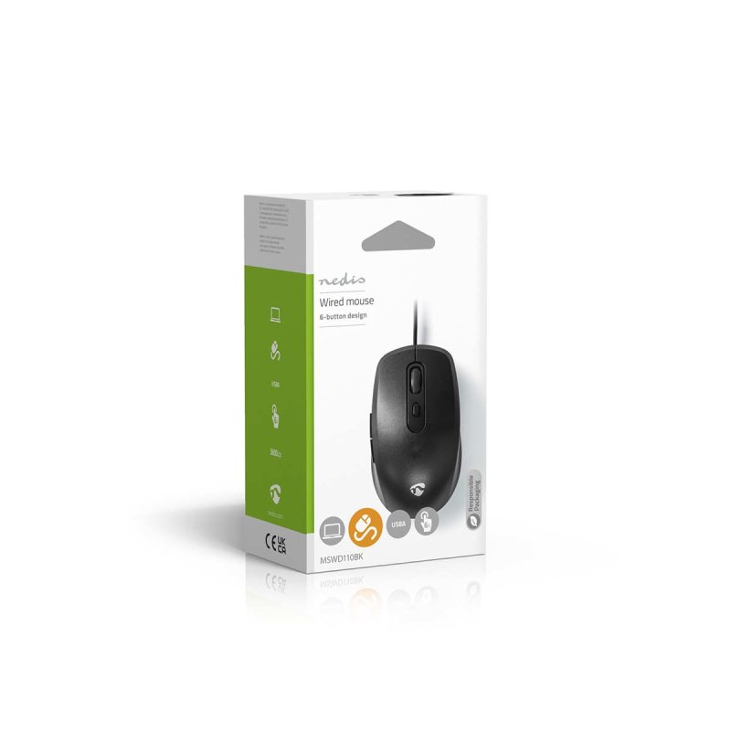 Nedis MSWD110BK mouse Office Right-hand USB Type-A Rollerbar 3600 DPI