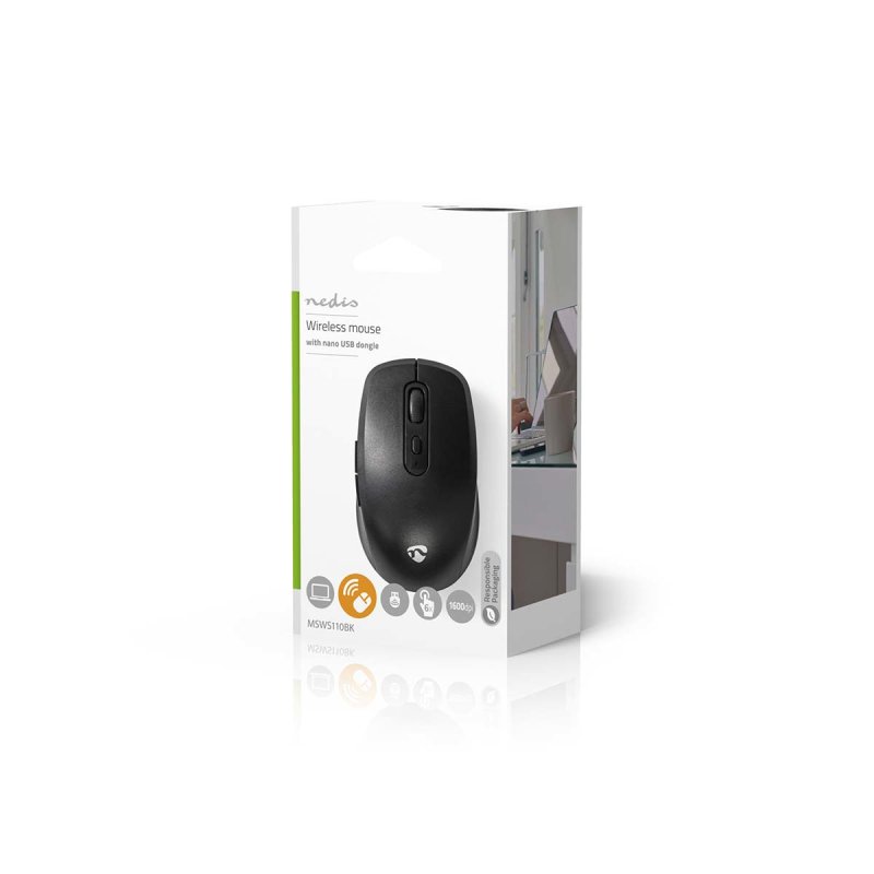 Nedis MSWS110BK souris Bureau Droitier USB Type-A Optique 1600 DPI
