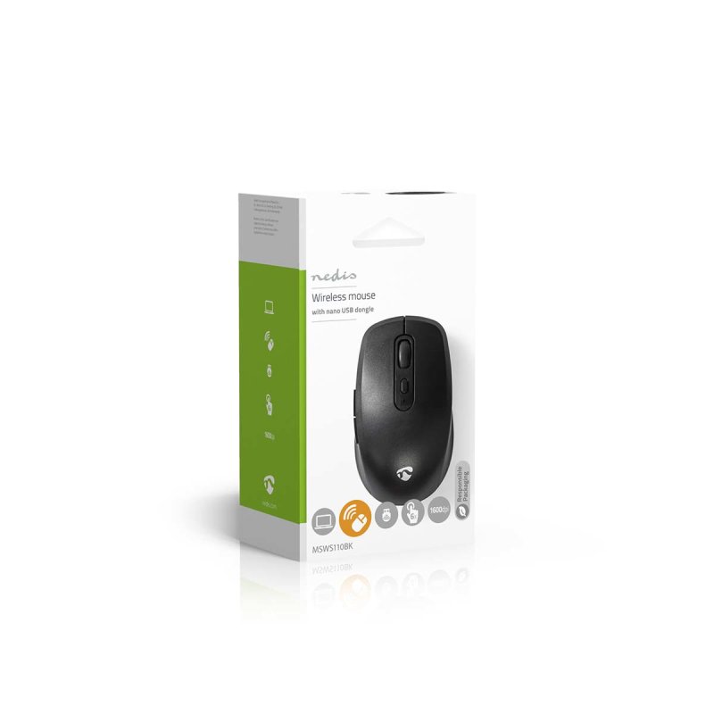 Nedis Mouse Drahtlos | 800 / 1200 / 1600 dpi | Einstellbar DPI | Anzahl Knöpfe: 6 | Rechtshändig