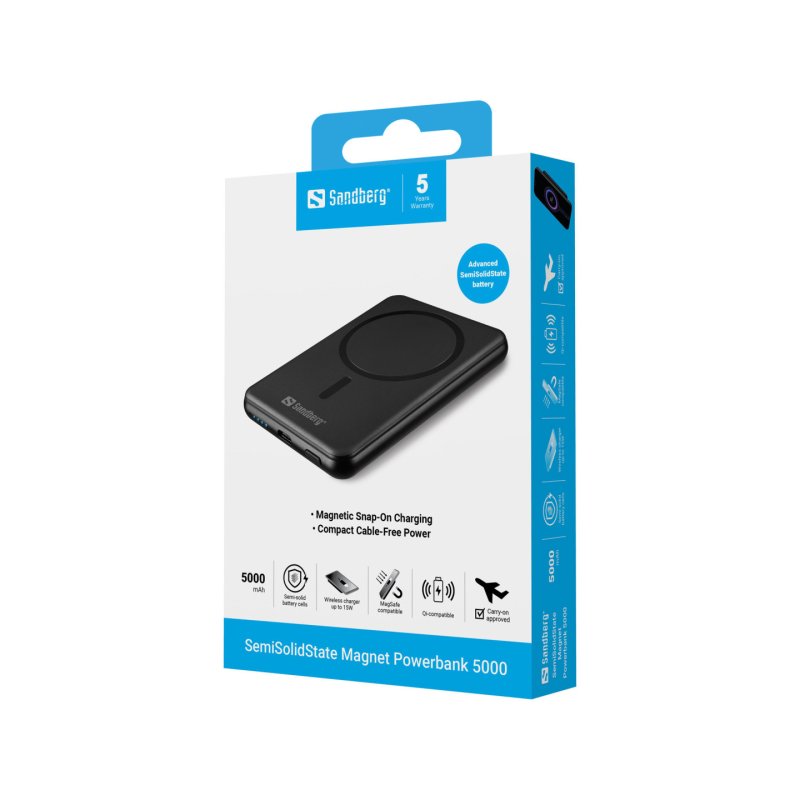 Sandberg 421-50 banque d'alimentation électrique Semi-solide 5000 mAh Recharge sans fil Noir