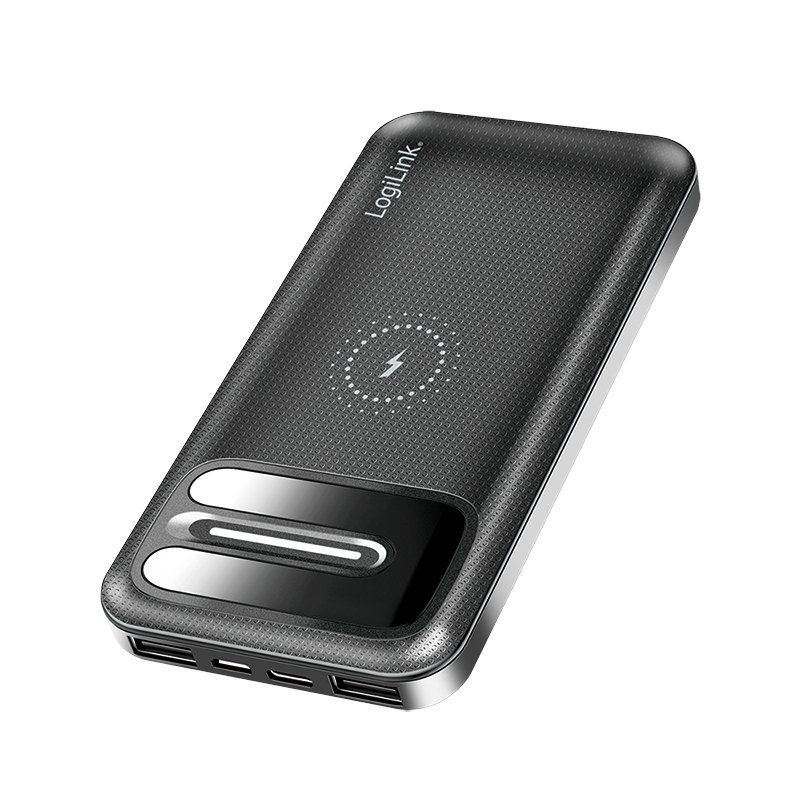 Mobile Power Bank, LiPo, 8.000 mAh, wireless charging, black