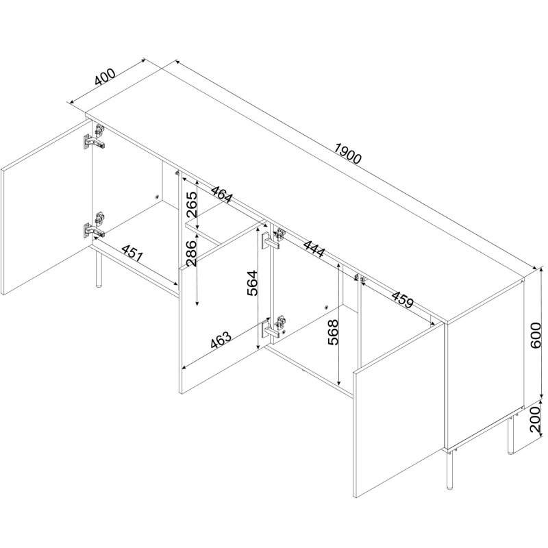 Cama INSERTO 3D1W chest of drawers 190x40x80 black LED