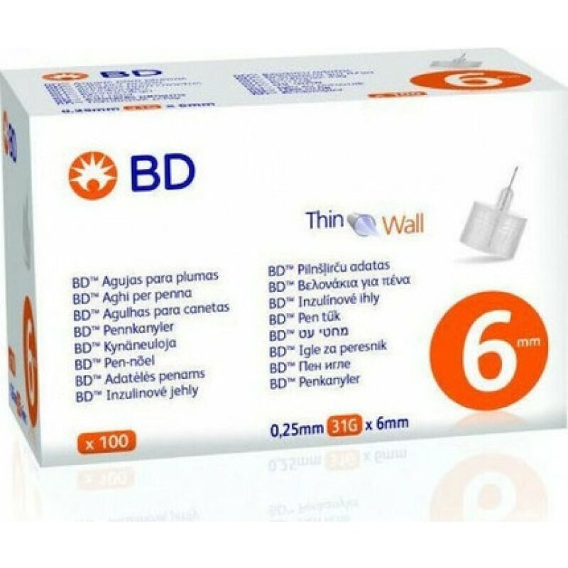 BD Medical Insulin Pen Needles 31G 6mm - Pack of 100