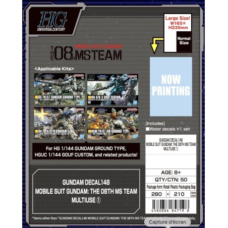 GUNDAM - Decal 148 Gundam The 08th MS Team Multiuse 1 - Model Kit