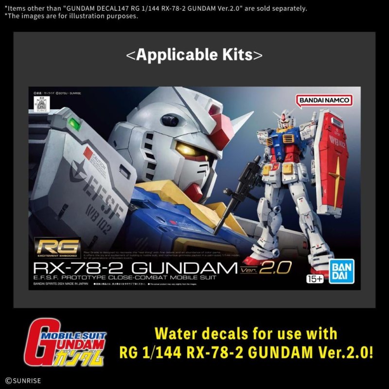 GUNDAM - Decal 147 RG 1/144 RX-78-2 Gundam Ver 2.0- Model Kit
