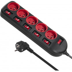 Multiprise 5 prises Maclean MCE205 + Interrupteurs 1,50m (Noir)