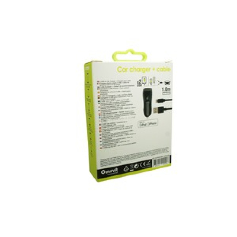 SPRING PACK CHARGEUR VOITURE 2USB+CABLE 2A USB/LIGHTNING 1M NOIR