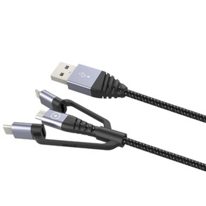 TIGER CABLE 3EN1 USB/MICRO-USB/TYPE C/LIGHTNING 1.2M GRIS