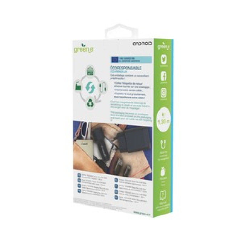 GREEN_E KIT FAST CHARGE VOITURE + SECTEUR + CABLE MICRO USB NOIR 1M30