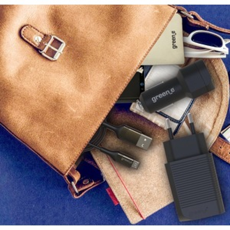GREEN_E KIT FAST CHARGE VOITURE + SECTEUR + CABLE MICRO USB NOIR 1M30