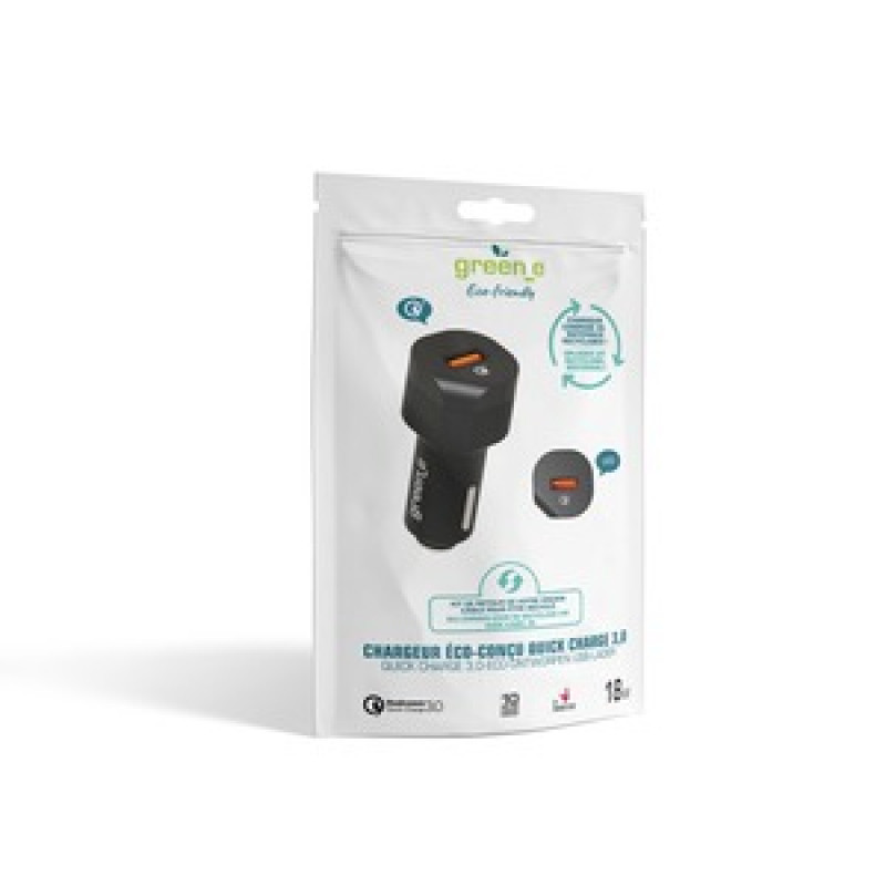 GREEN_E CHARGEUR VOITURE QUICKCHARGE 18W 1USB NOIR