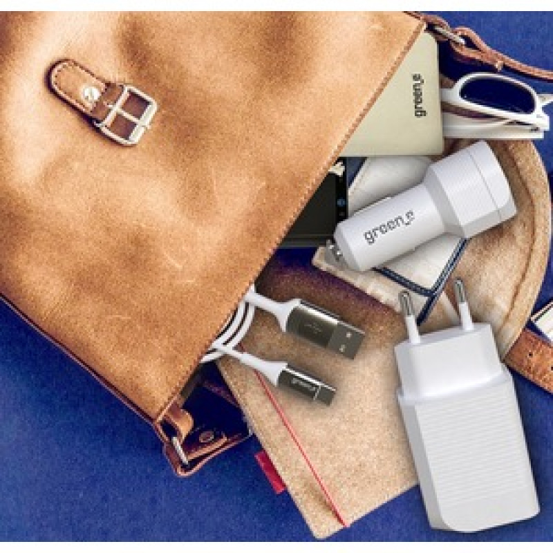 GREEN_E KIT FAST CHARGE VOITURE + SECTEUR + CABLE TYPE C BLANC 1M30