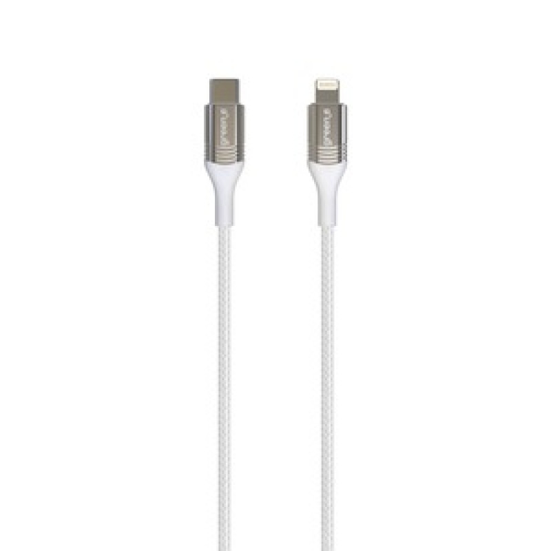 GREEN_E CABLE LIGHTNING TYPE C 1M20 TRESSE AVEC ATTACHE BLANC