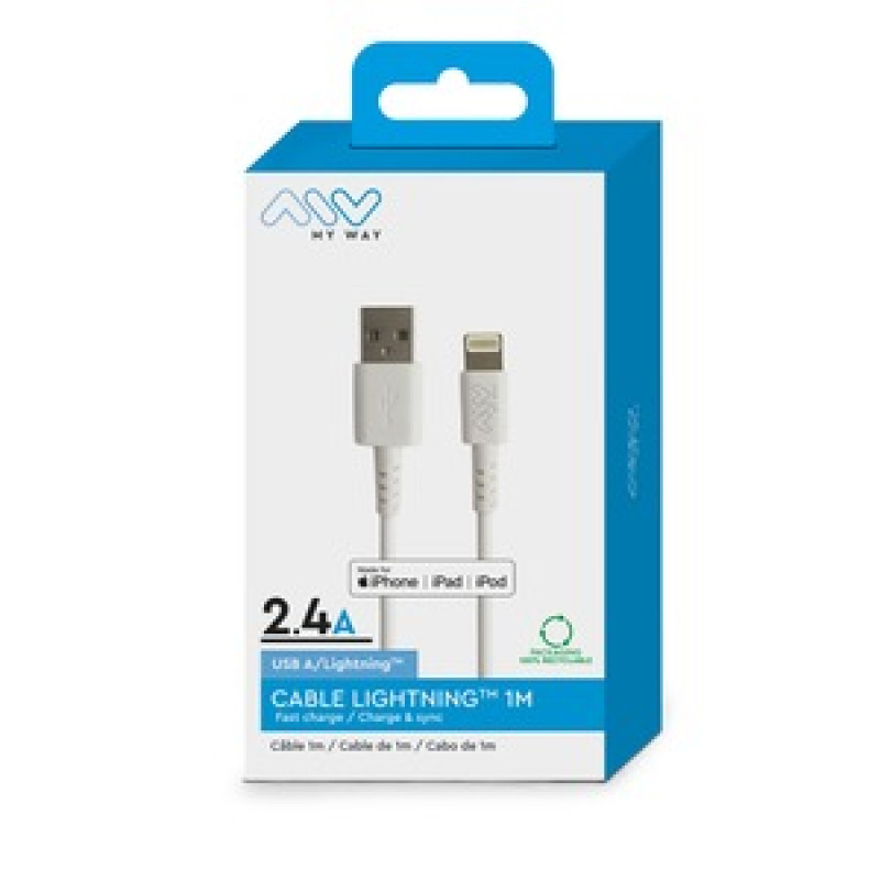 MYWAY CABLE USB A VERS LIGHTNING MFI 1M BLANC