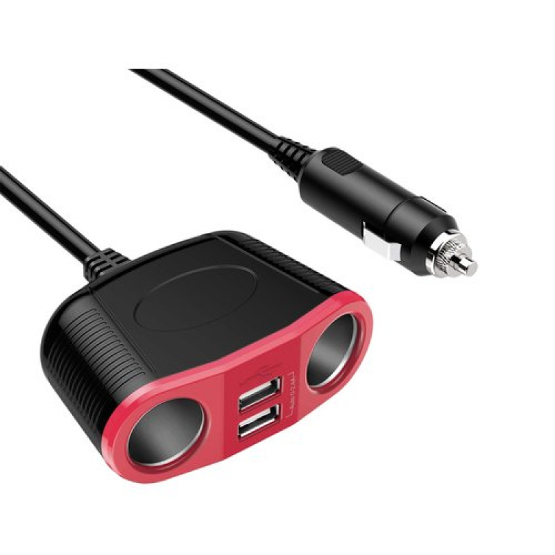 CIGARETTE LIGHTER STRIP 2 USB OUTPUTS 2.1A + 1A BLK