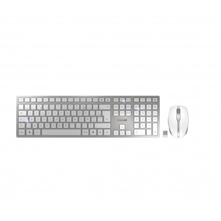CHERRY DW 9100 SLIM keyboard Mouse included RF Wireless + Bluetooth AZERTY French Silver