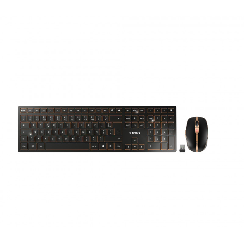 CHERRY DW 9100 SLIM keyboard Mouse included RF Wireless + Bluetooth AZERTY French Black