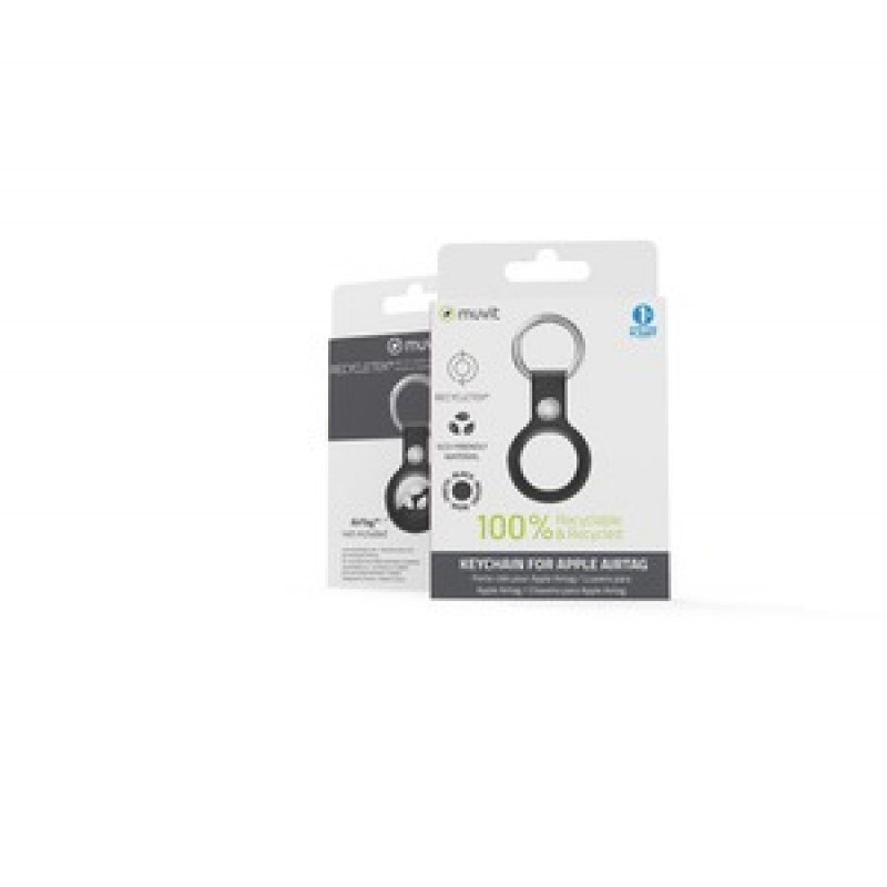 MUVIT FOR CHANGE AIRTAG BLACK PU LEATHER KEYCHAIN