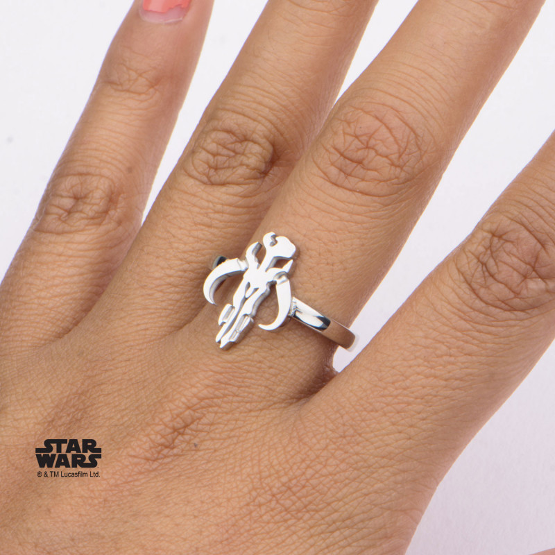 STAR WARS - Women's Stainless Steel Mandalorian Sym Cut Ring - Size 7