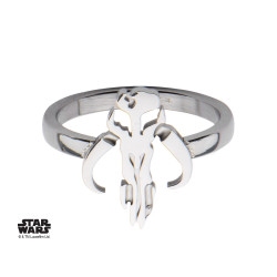 STAR WARS - Women's Stainless Steel Mandalorian Sym Cut Ring - Size 6