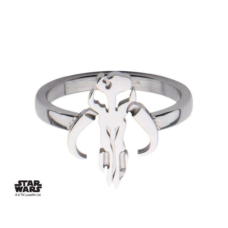 STAR WARS - Women's Stainless Steel Mandalorian Sym Cut Ring - Size 6